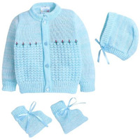 Bumzee Aqua Baby Boys Full Sleeves Woolen Sweater With Cap & Socks Age - 6-12 Months (Peb10064D-Abl)