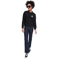 Bewakoof Women's Typography Oversized Fit Full Sleeve Round Neck Terry Sweatshirt Black