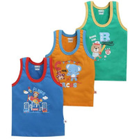 Bumzee Boys Cotton Sleeveless Vest Orange & Green Pack Of 3 Age - 2-3 Years (Peb10411F-Org)