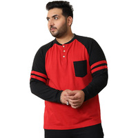 Bigbanana Plus Size Men's Regular Fit Colorblock Henley Tshirt (Maje-10,Red,2Xl)