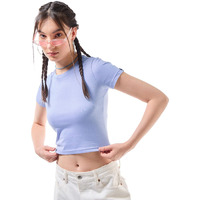 Bewakoof Women's Solid Slim Fit Half Sleeve Round Neck Cotton Short Top_584464_Purple_L