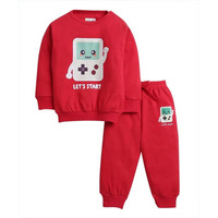 Bumzee Red Boys Full Sleeves Cotton Sweatshirt & Jogger Set Age - 3-6 Months (Peb9997B-Red)