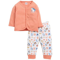 Bumzee Baby Boys Cotton Full Sleeves Jabla & Pyjama Set Peach & White - 0-3 Months (Peb10228B-Pch)