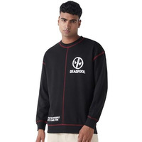 Bewakoof Official Marvel Merchandise Marvel Men Graphic Print Oversized Fit Full Sleeve Round Neck Cotton Terry Sweatshirt_648784_Black_L