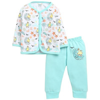 Bumzee Baby Boys Cotton Full Sleeves Jabla & Pyjama Set White & Sky Blue - 0-3 Months (Peb10227B-Wht)