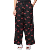 Bewakoof Women's All Over Printed Regular Fit Cotton Wide Leg Pyjamas_624614_Black_M