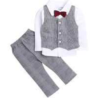 Bumzee Grey & White Boys Shirt Waistcoat & Pant Set With Applique Bow Age - 6-12 Months