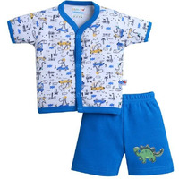 Bumzee Baby Boys Cotton Half Sleeves Jabla & Short Set Blue & White - 9-12 Months (Peb10587E-Blu)