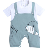 Bumzee Green & White Boys Half Sleeves Thigh Length Romper Age - 9-12 Months (Peb9038E-Grn.Wht)