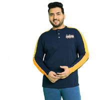 Bigbanana Men's Plus Size Solid Navy Blue Henley Tshirt(Gabro,Navy Blue,2Xl)