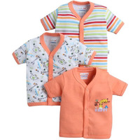 Bumzee Baby Boys Cotton Pack Of 3 Front Open Jablas Half Sleeves Orange & White - 9-12 Months (Peb10535E-Org)