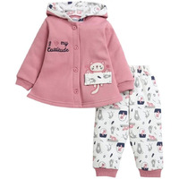 Bumzee Pink & Off White Girls Full Sleeves Fleece Winter Wear Set Age - 3-6 Months (Peb9836B-Pnk.Owt)