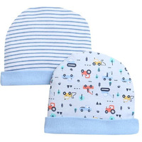 Bumzee Sky Blue & White Baby Boys Round Cap Pack Of 2 Age - 0-3 Months (Peb9323B-Sbl.Wht)