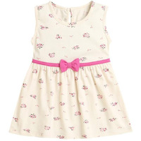 Bumzee Beige Girls Sleeveless Cotton Knee Length Frock Age - 6-12 Months (Peb10137C-Bge)