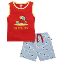 Bumzee Boys Cotton Sleeveless T-Shirt & Short Set Red & Sky Blue - 3-4 Years (Peb10373G-Red)