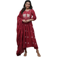 Fabnex Kurta Set For Women | Women Kurti Pant Set (K-151-Red-L)
