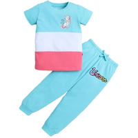 Bumzee Girls Cotton T-Shirt & Pyjama Set Blue & Pink - 6-7 Years (Peb10278J-Blu)