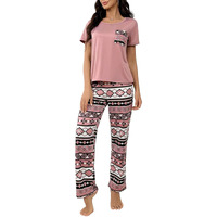Litzo Womens Night Suit || Printed Round Neck Short Sleeve Nightsuit Set | Pajama Set | Casual Night Dress For Women (L-26-Xl) Pink