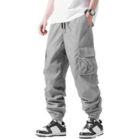 Indoprimo Men's Cotton Cargo Trouser With Pockets Solid Pattern Regular Fit Mid Rise Style Drawstring Closure And Standard Length