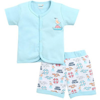 Bumzee Baby Boys Cotton Half Sleeves Jabla & Short Set Sky Blue & White - 6-9 Months (Peb10218D-Sbl)