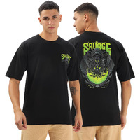 Kyda 100% Super Combed Cotton Relaxed Fit Drop Shoulder Printed Men's Black Tshirt - (Not Too Loose, Not Too Tight)