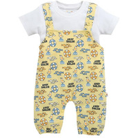 Bumzee Baby Boys Cotton Half Sleeves Dungaree Set Yellow & White - 3-6 Months (Peb10211C-Ylw)