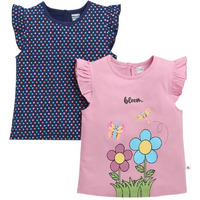 Bumzee Girls Cotton Regular Fit Cap Sleeve T-Shirt Navy & Pink Pack Of 2-12-18 Months (Peb10461D-Nbl)