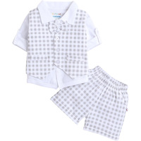 Bumzee White & Grey Boys Full Sleeves Shirt Waistcoat & Short Set With Applique Bow Age - 18-24 Months (Peb9059E-Wht.Gry)