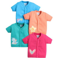 Bumzee Baby Girls Cotton Pack Of 4 Front Open Jablas Half Sleeves Blue & Pink - 0-3 Months (Peb10548B-Blu)