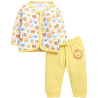 Bumzee Baby Boys Cotton Full Sleeves Jabla & Pyjama Set White & Yellow - 6-9 Months (Peb10224D-Wht)