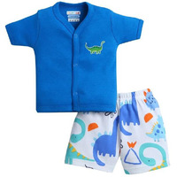 Bumzee Baby Boys Cotton Half Sleeves Jabla & Short Set White & Blue - 3-6 Months (Peb10589C-Wht)