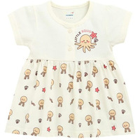 Bumzee Baby Girls Cotton Knee Length Frock Cream & Brown - 6-12 Months