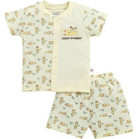 Bumzee Baby Boys Cotton Half Sleeves Jabla & Short Set Cream - 6-9 Months (Peb10201D-Crm)