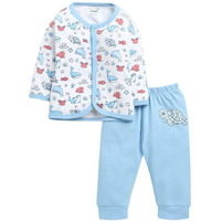 Bumzee Baby Boys Cotton Full Sleeves Jabla & Pyjama Set White & Blue - 3-6 Months (Peb10225C-Wht)