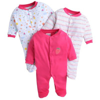 Bumzee Pink & Multi Baby Girls Full Sleeves Sleepsuit Pack Of 3 Age - 6-9 Months (Peb10051D-Pnk)