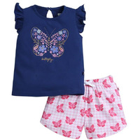 Bumzee Girls Cotton Sleeveless T-Shirt & Short Set Navy & Pink - 2-3 Years (Peb10316F-Nbl)