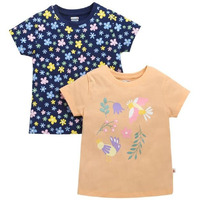 Bumzee Girls Cotton Half Sleeves Regular Fit T-Shirt Pack Of 2 Navy & Peach - 12-18 Months (Peb10451D-Nbl)