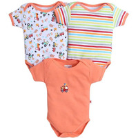 Bumzee Baby Boys Cotton Half Sleeves Bodysuit/Onesie/Leotard Orange & White - New Born (Peb10565A-Org)