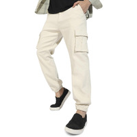 Campus Sutra Men's Pale Yellow Cuffed Hem Cargo Trousers For Casual Wear | 6 Pockets | Regular Fit | Button Closure | Cotton Poly Cargo Pant Crafted With Comfort Fit For Everyday Wear
