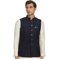 Manyavar Men's Nehru Jacket (Wc00157-306-L_Blue_Large)