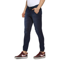 Campus Sutra Men's Blue Cinched Hem Denim Jeans For Casual Wear | Medium-Wash | Regular Fit | Drawstring Closure | Cotton Denim Jeans Crafted With Comfort Fit For Everyday Wear