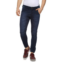 Campus Sutra Mens Classic Blue Dark-Washed Regular Fit Denim Jeans | Elasticated Hem Mid-Rise Stretchable Cotton Denim Jeans Crafted With Comfort Fit & High Performance For Everyday Wear