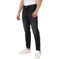 Campus Sutra Men's Black Minimal Distressed Denim Jeans For Casual Wear | Dark-Wash | Regular Fit | Button Closure | Cotton Denim Jeans Crafted With Comfort Fit For Everyday Wear