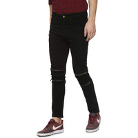 Campus Sutra Men Front 2 Zip Denim Jeans(Az18Jn_F2Zp_M_Pln_Bl_Az_36) Black