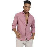 Campus Sutra Men's Regular Fit Shirt (Cbsssm23_Csmssrt5716_Coral Pink