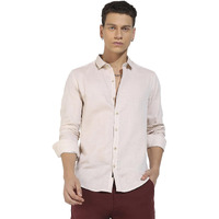 Campus Sutra Men's Beige Basic Oxford Shirt For Casual Wear | Spread Collar | Long Sleeve | Button Closure | Cotton Shirts Crafted With Comfort Fit For Everyday Wear