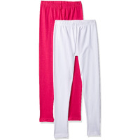 Lyra Girl's Cotton Leggings (Pack Of 2) Kl_2Pc_White & True Rani_9-10Y