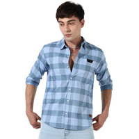 Campus Sutra Men's Blue Checks Button Up Regular Fit Shirt For Casual Wear | Cotton Spread Collar Shirt Crafted With Regular Sleeve, Comfort Fit & High-Performance For Everyday Wear