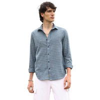 Campus Sutra Men's Icy Blue Micro-Tartan Plaid Shirt | Casual Wear | Spread Collar | Long Sleeve | Button Closure | Shirt Crafted With Comfort Fit For Everyday Wear
