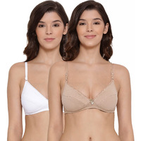 Lyra Women's Non-Padded Bra-501 Plunge Bra 501_2Pc_White & Skin_36B